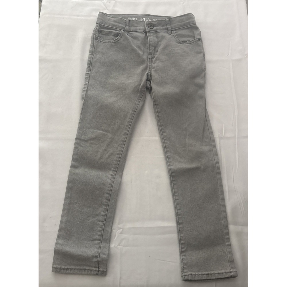 Childrens Place Boys Light Grey Skinny Jeans Adjustable Waist Size 7